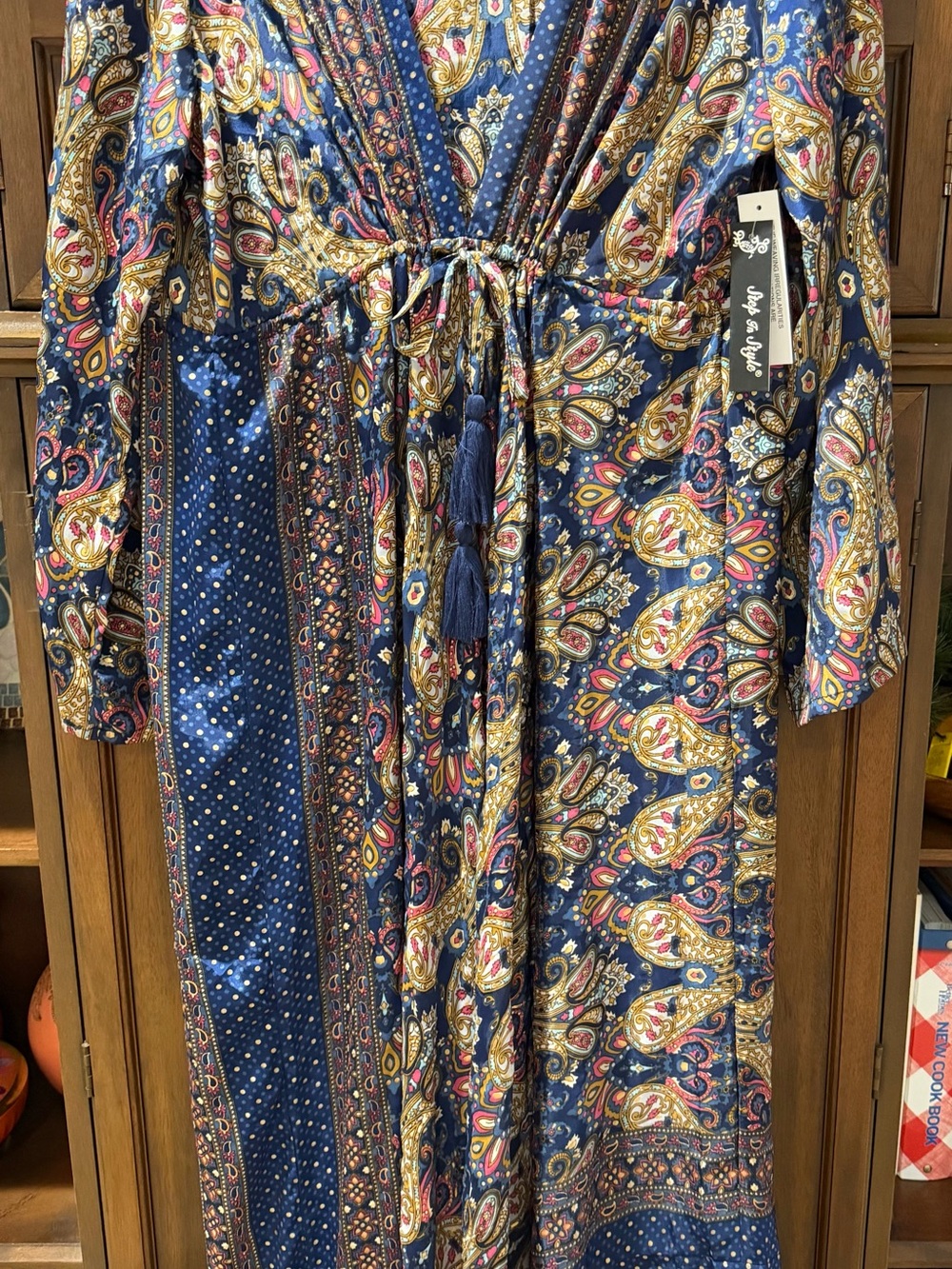 Women's Navy Paisley Maxi Dress with Tassel Tie